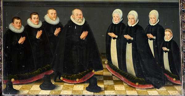 David Hansen 1599 David Hansen, rdmand og tolder d. 1599 med hans hustruer Karen Hansdatter d. 1589 og Bente Andersdatter d. 1608 samt...