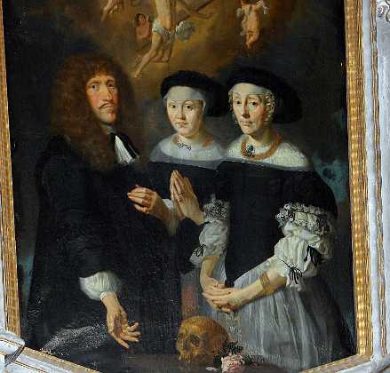 Hans Rostgaard ca. 1672 Hans Rostgaard til Krogerup. f. 1625 d. 1684 med hans to frste hustruer Kirsten Pedersdatter f. 1637 d. 1668 og...