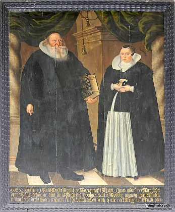 Knud Lerche og Sofia Bathe 1663 Knud Lerche, Sogneprst til Nysted og provst i Musse Herred - f. 1593. Hustru Sofia Bathe f. 1600 d. 1653.1660-69...