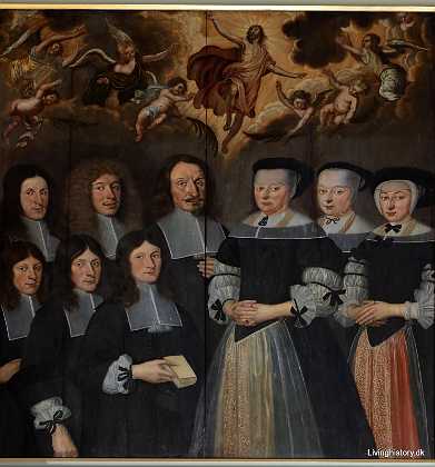 Joergen Pedersen Jørgen Pedersen, borgmester, f. o. 1613 d. 1675, med børn og hans to hustruer, Ane Nielsdatter, død før 1675, og Karen...