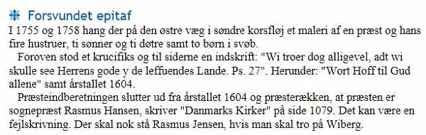 Rasmus Jensen Forsvunden Epitafium med Rasmus Jensen. Tekst fra http://www.quislemark.dk/7735361