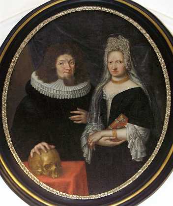Frands König og Anne Lauritzdatter 1694 Epitafium o. 1694 af Sognepræst Frands König d. 1694 og hustru, Anne Lauritzdatter. 1690-99 Roskilde stift