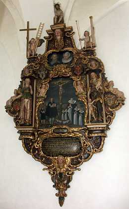 Ernst Baltzarn 1653 Ernst Baltzarn, byfoged f. 1578, d. 1643 samt hustru Eva Weltzin f. 1580 d. 1645. Epitafium opsat af sønnen Jochim Ernst...