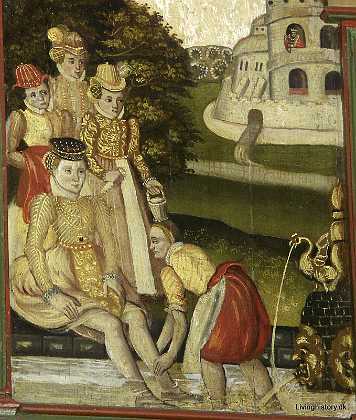 Bibelsk scene 1575 Bibelsk scene - Batseba får vasket fødder. 1570-79 Ålborg stift