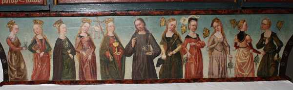 Predellamaleri Predellamaleri af Kristus med de fem kloge og de fem ukloge jomfruer. Fra begyndelsen af 1500-tallet Århus stift 1500-09