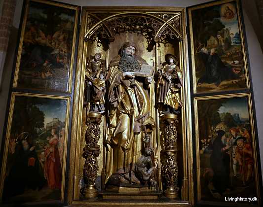 St Anthonys Altarpiece St Anthony's Altarpiece, Burgkloster, Lübeck. Carving Benedikt Dreyer, painting Hans von Köln 1522 1520-29 Tyskland